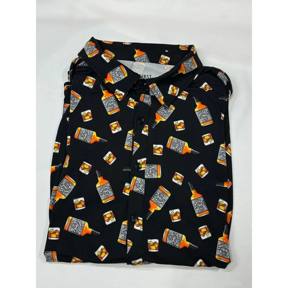 Wearfirst Short Sleeve Black Button Up Size XL Whiskey Graphics